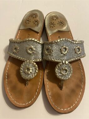 Jack Rogers Silver Glitter Leather Jelly Sandals